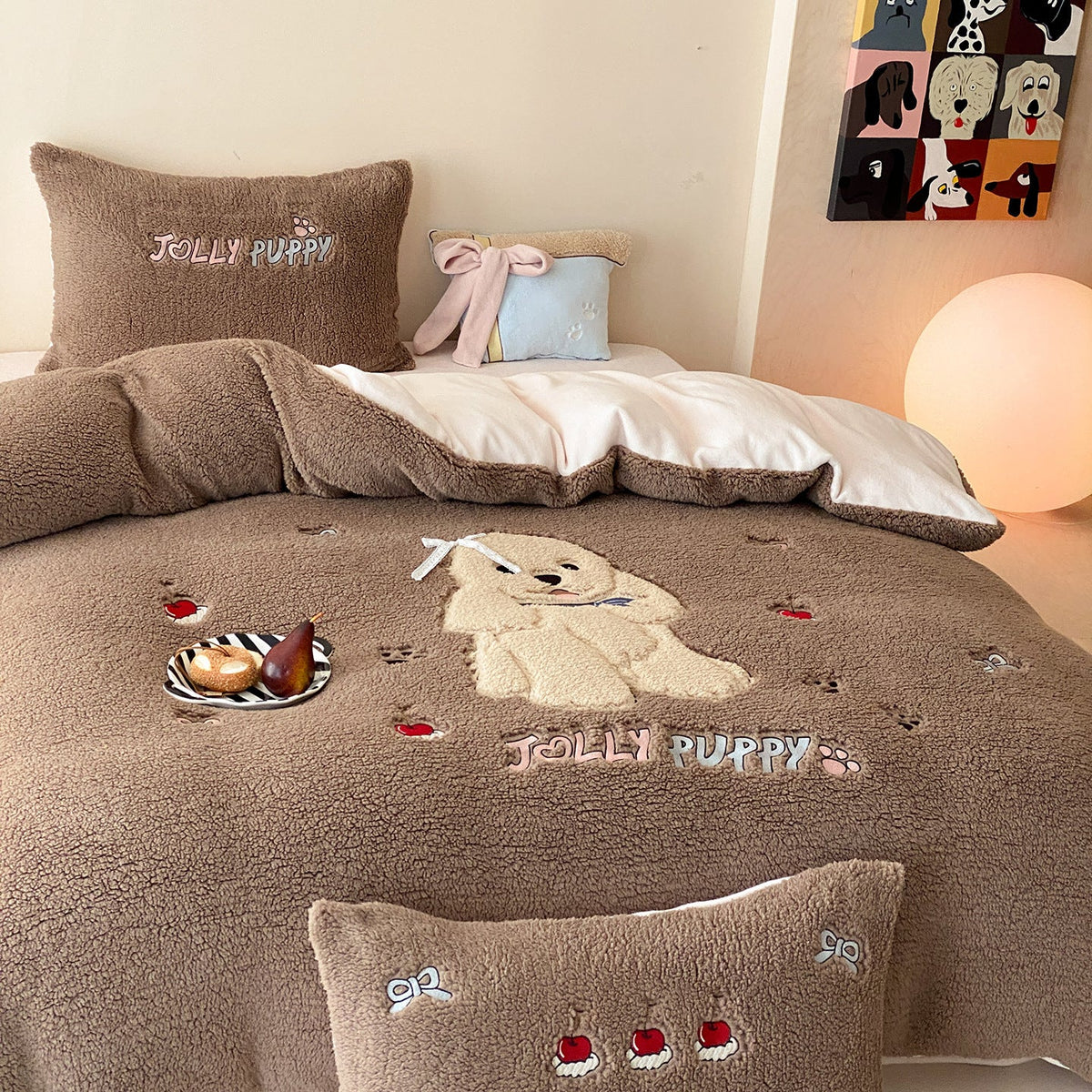 Bedding Set Teddy Fleece Reversible Embroidered Floral 4-Piece