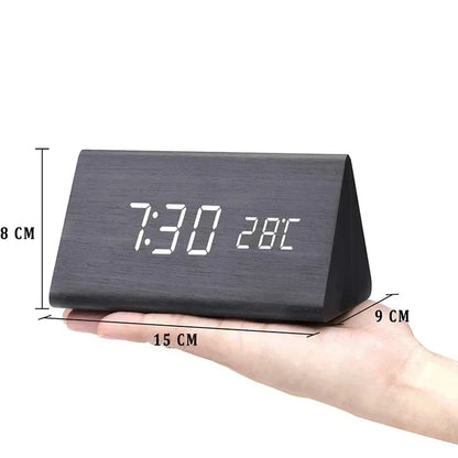 Bedside Alarm Clock Wooden LED Voice Control
