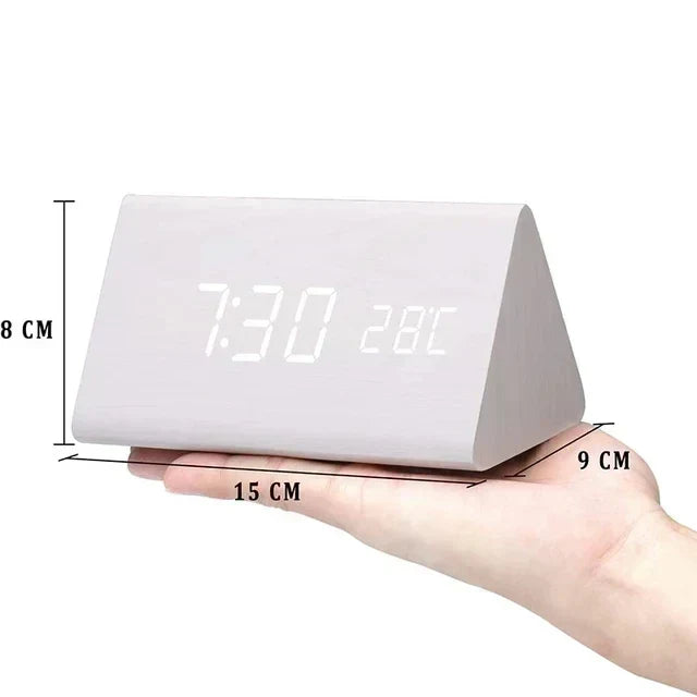 Bedside Alarm Clock Wooden LED Voice Control