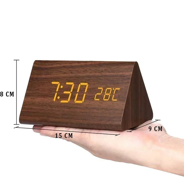 Bedside Alarm Clock Wooden LED Voice Control