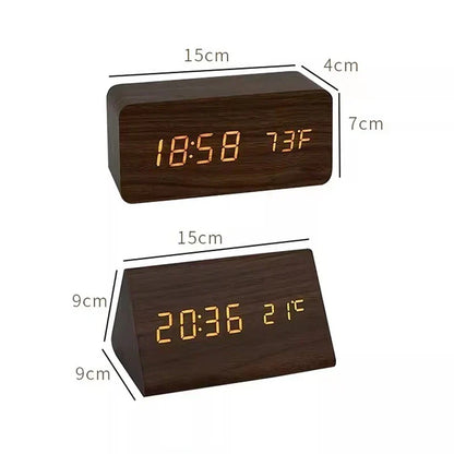 Bedside Alarm Clock Wooden LED Voice Control