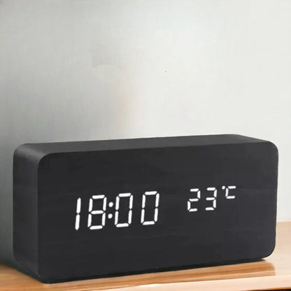 Bedside Alarm Clock Wooden LED Voice Control