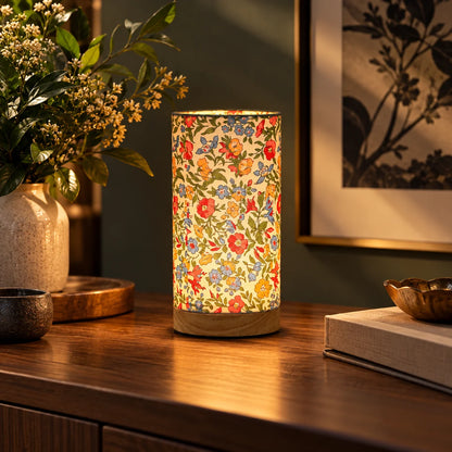 Bedside Lamp Solid Wood Base Linen Shade USB Powered