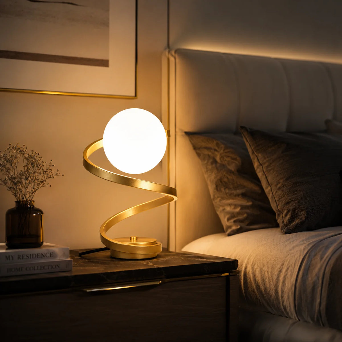 Bedside Table Lamp Glass Body Built-In LED & Switch