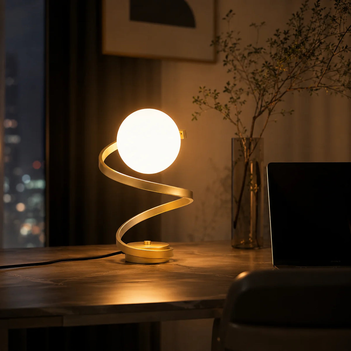 Bedside Table Lamp Glass Body Built-In LED & Switch