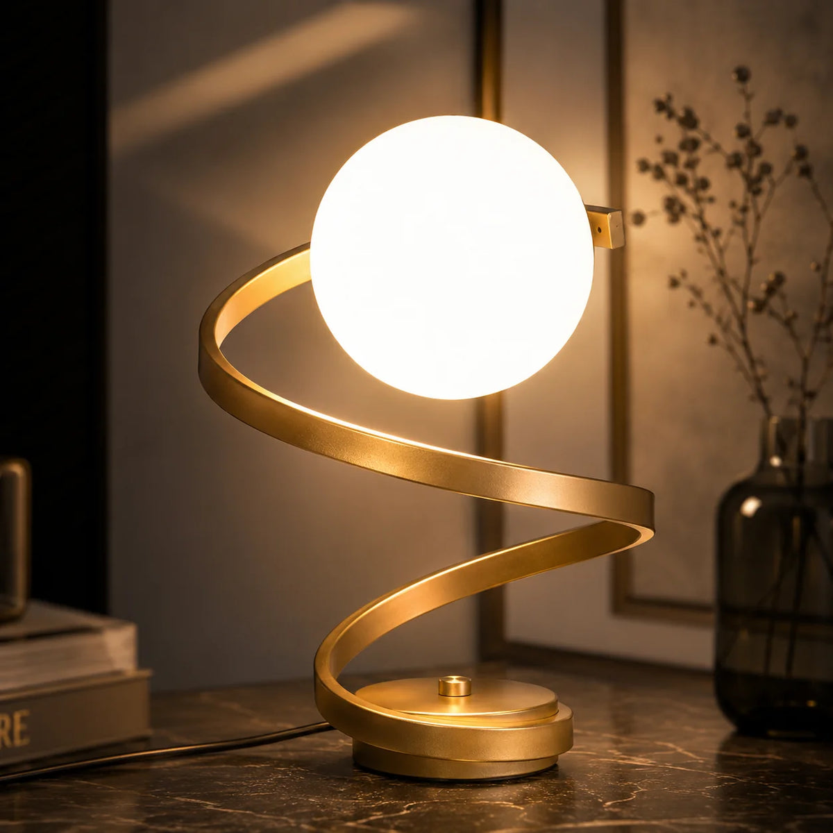 Bedside Table Lamp Glass Body Built-In LED & Switch