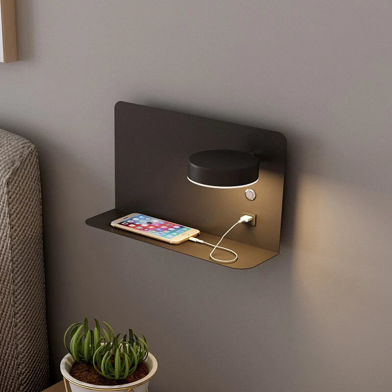 Bedside Wall Lamp Adjustable Three-Color LED USB Charging Port