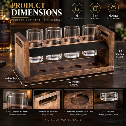 Beer Flight Set Acacia Two-Tier Chalkboard Set of 4