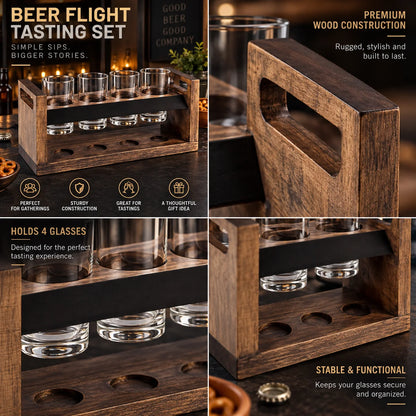 Beer Flight Set Acacia Two-Tier Chalkboard Set of 4