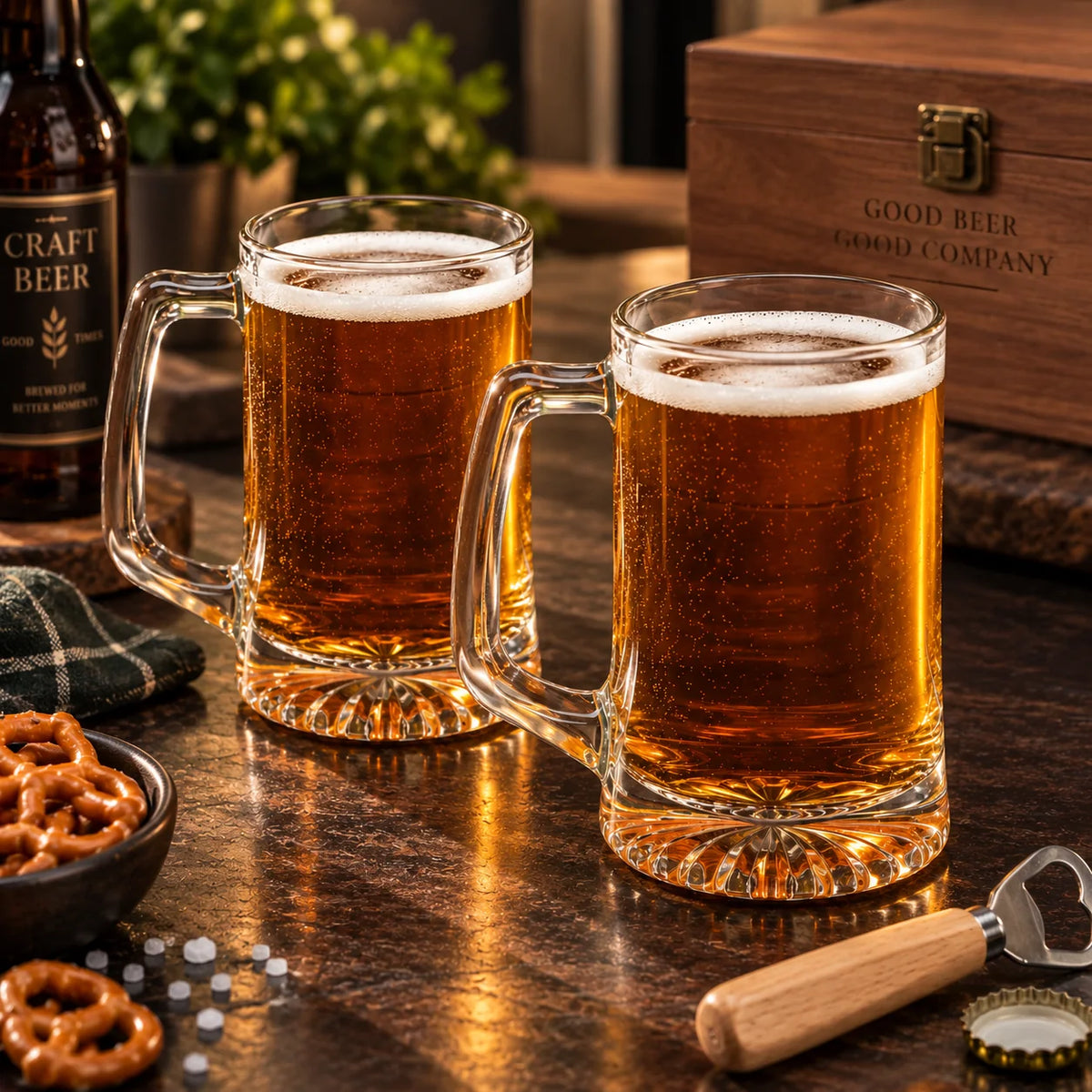 Beer Mug Engraved Handled Stein Thick Base