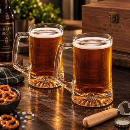 Beer Mug Engraved Handled Stein Thick Base