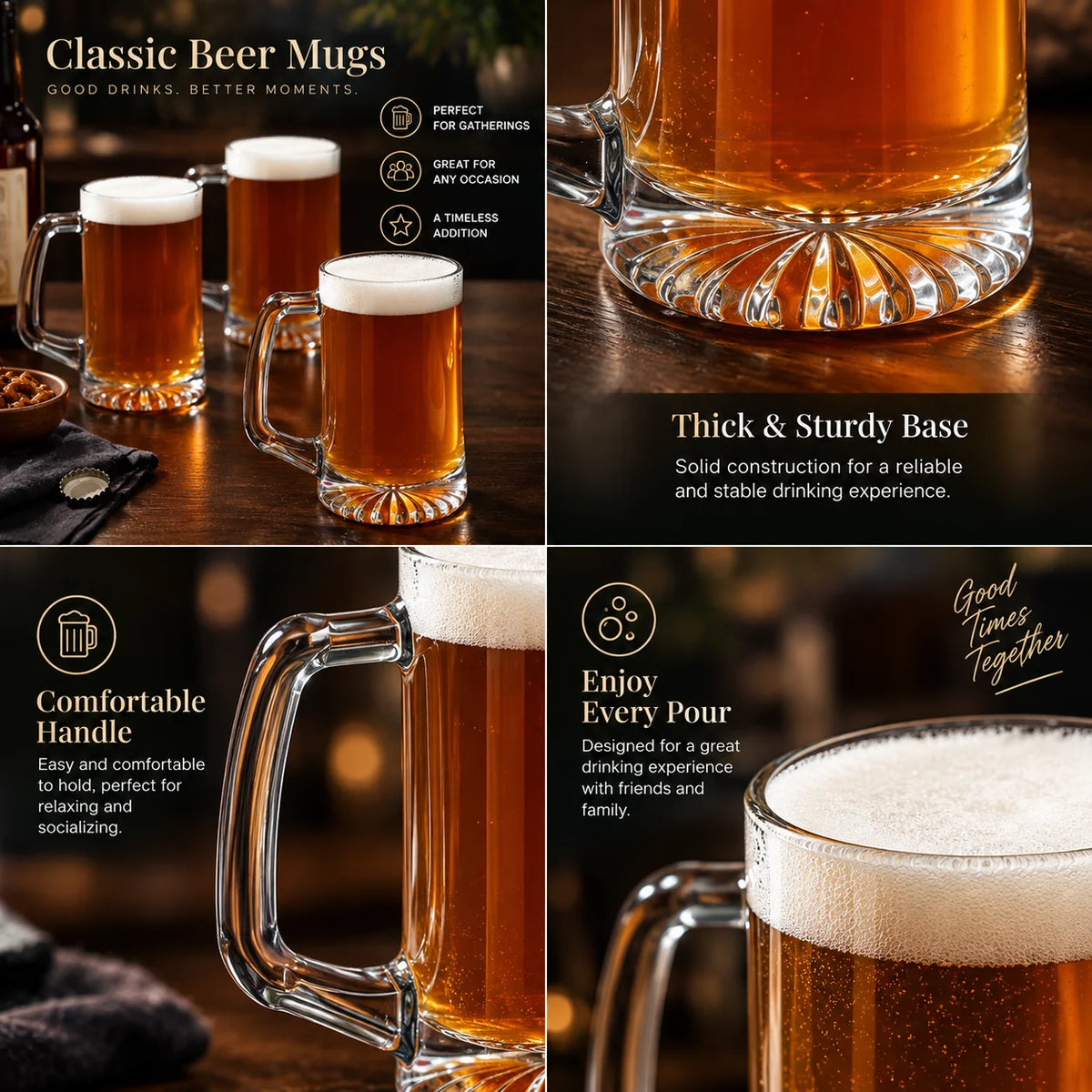 Beer Mug Engraved Handled Stein Thick Base