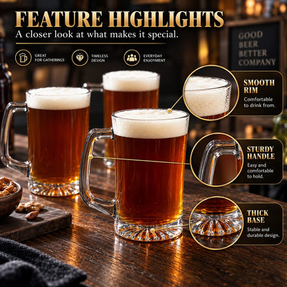Beer Mug Engraved Handled Stein Thick Base