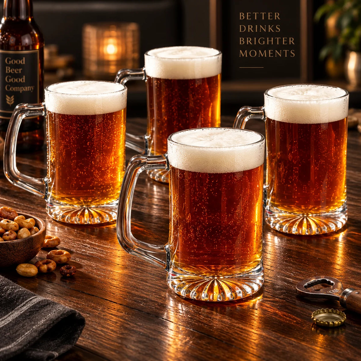 Beer Mug Engraved Handled Stein Thick Base