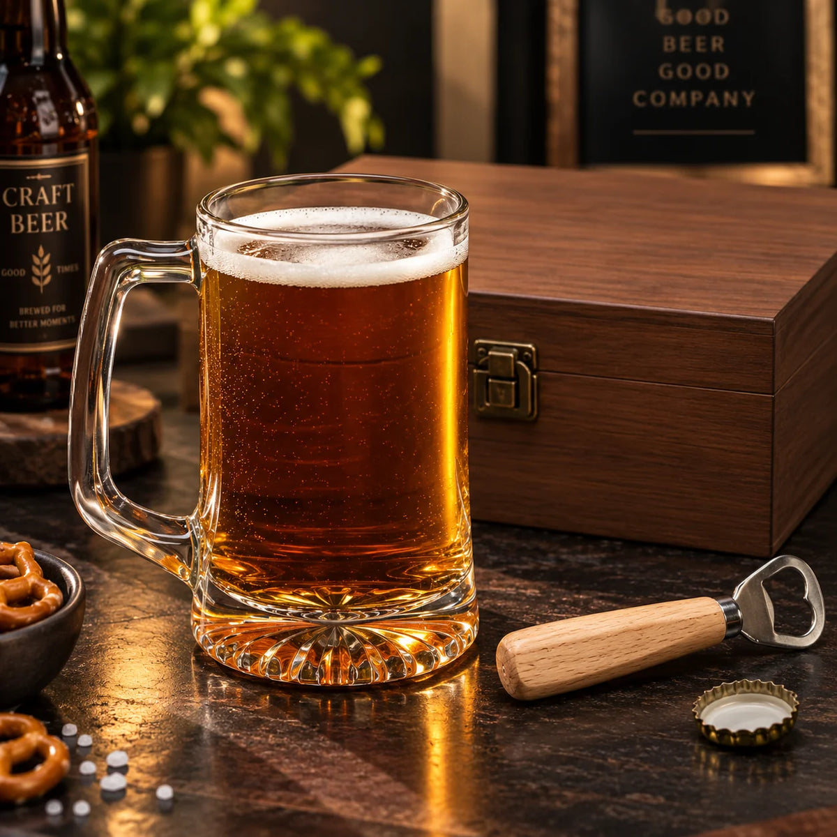 Beer Mug Engraved Handled Stein Thick Base