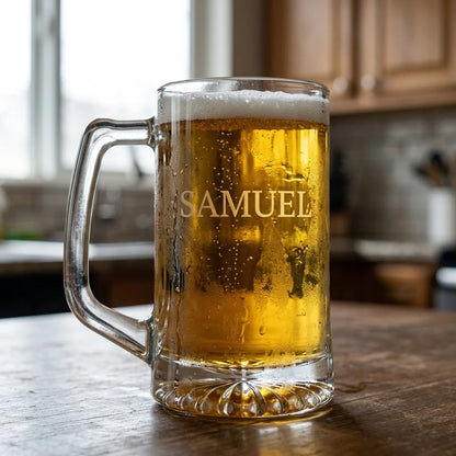 Beer Mug Engraved Handled Stein Thick Base