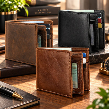 Bifold Wallet RFID-Blocking 13 Card Slots Leather Exterior