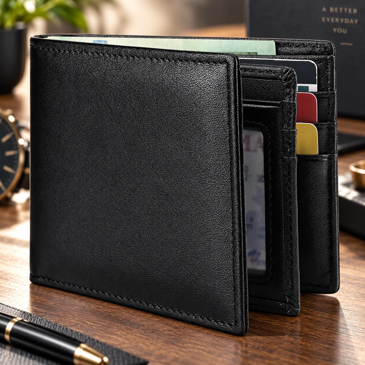 Bifold Wallet RFID-Blocking 13 Card Slots Leather Exterior