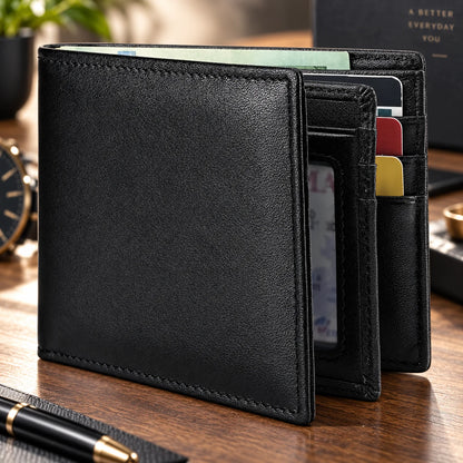 Bifold Wallet RFID-Blocking 13 Card Slots Leather Exterior