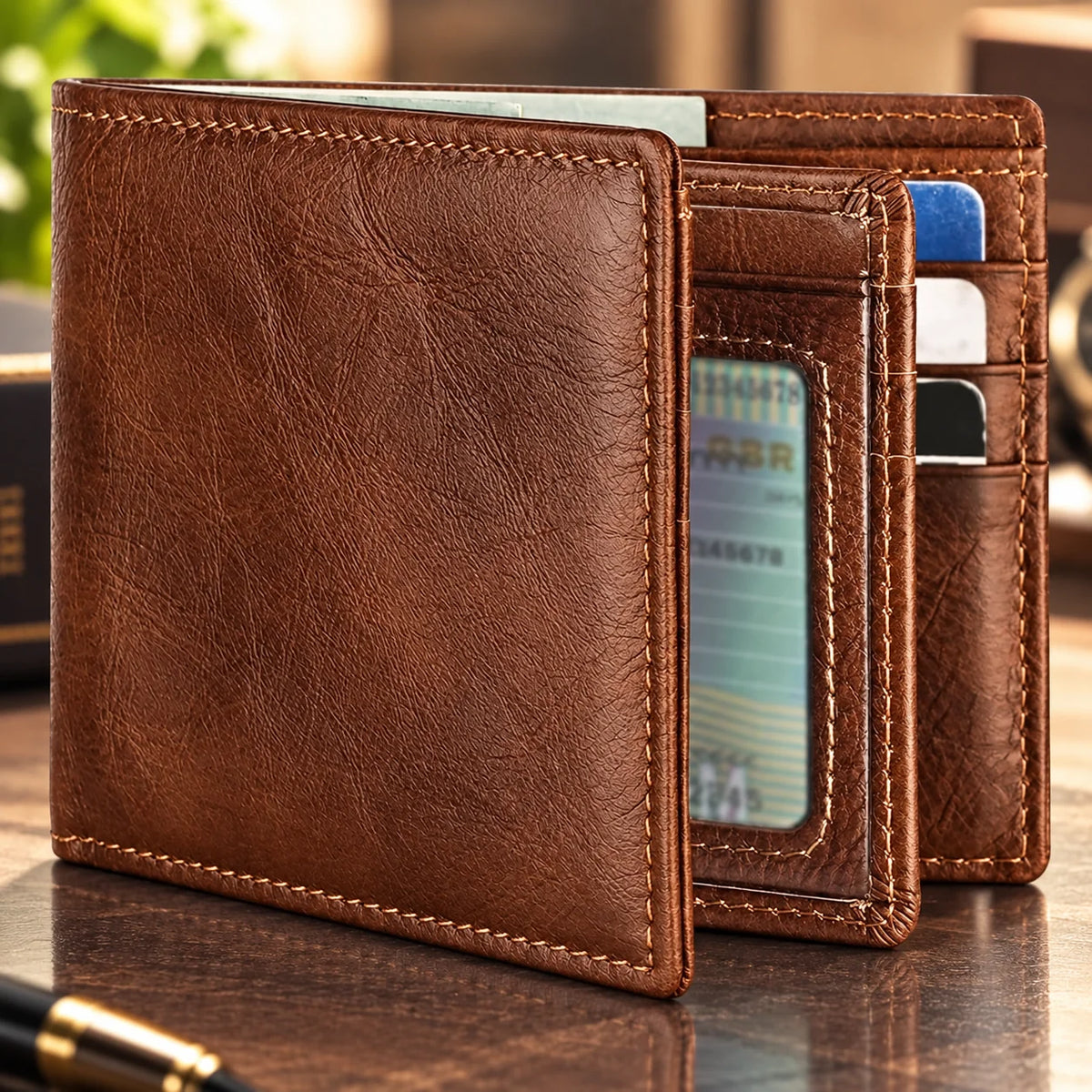 Bifold Wallet RFID-Blocking 13 Card Slots Leather Exterior