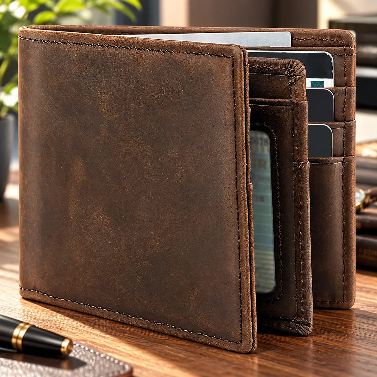 Bifold Wallet RFID-Blocking 13 Card Slots Leather Exterior