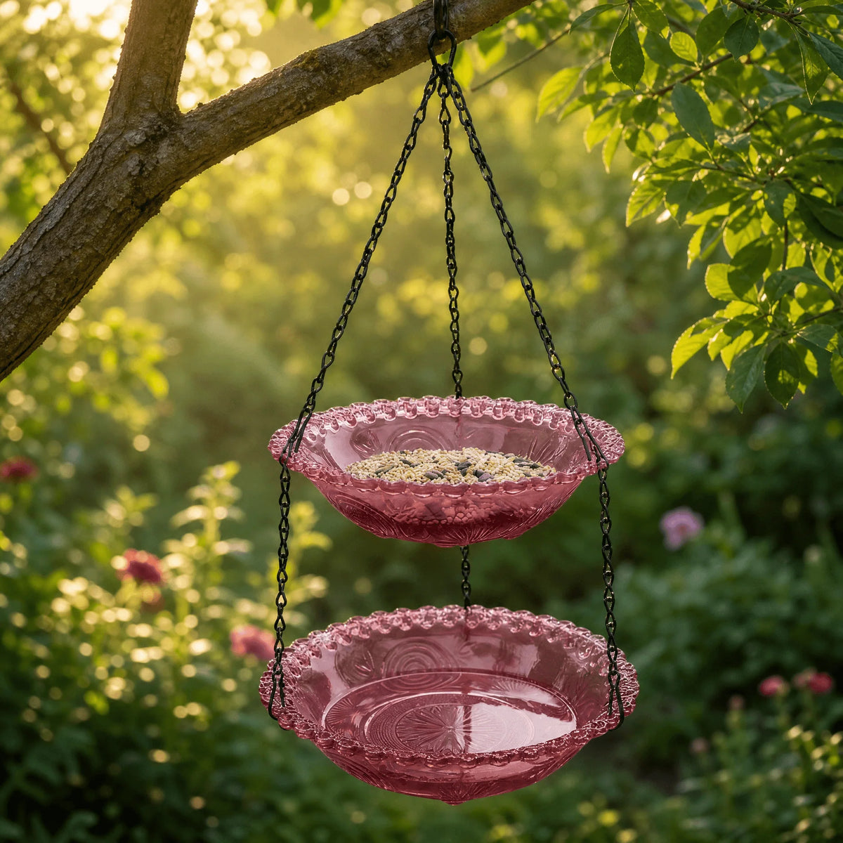 Bird Feeder & Bird Bath Dual-Tier Hanging Weather-Resistant Plastic