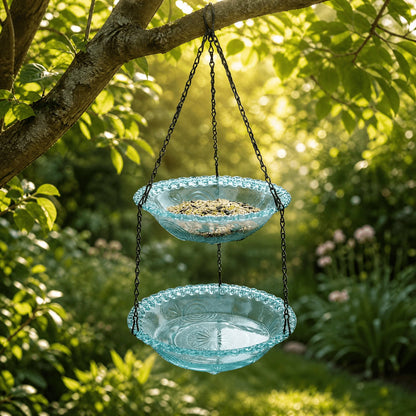 Bird Feeder & Bird Bath Dual-Tier Hanging Weather-Resistant Plastic