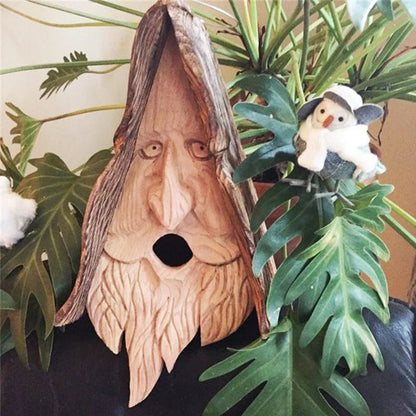 Birdhouse Grandpa Face Design Removable Roof Resin