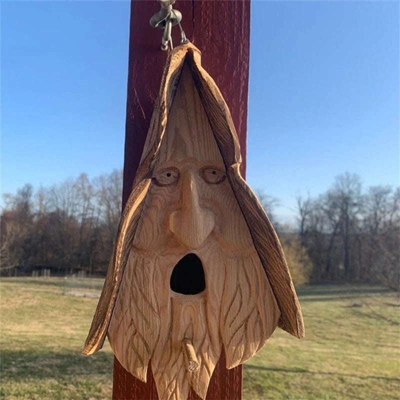 Birdhouse Grandpa Face Design Removable Roof Resin