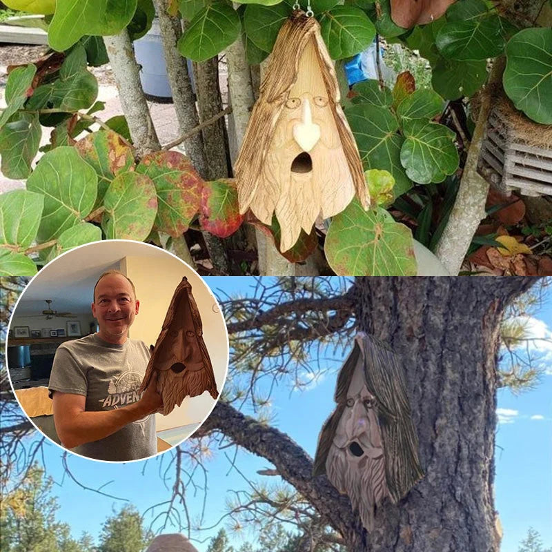 Birdhouse Grandpa Face Design Removable Roof Resin