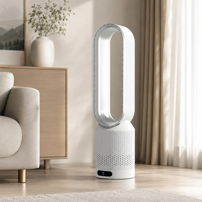 Bladeless Tower Fan Built-In Air Purifier Quiet Sleep Mode