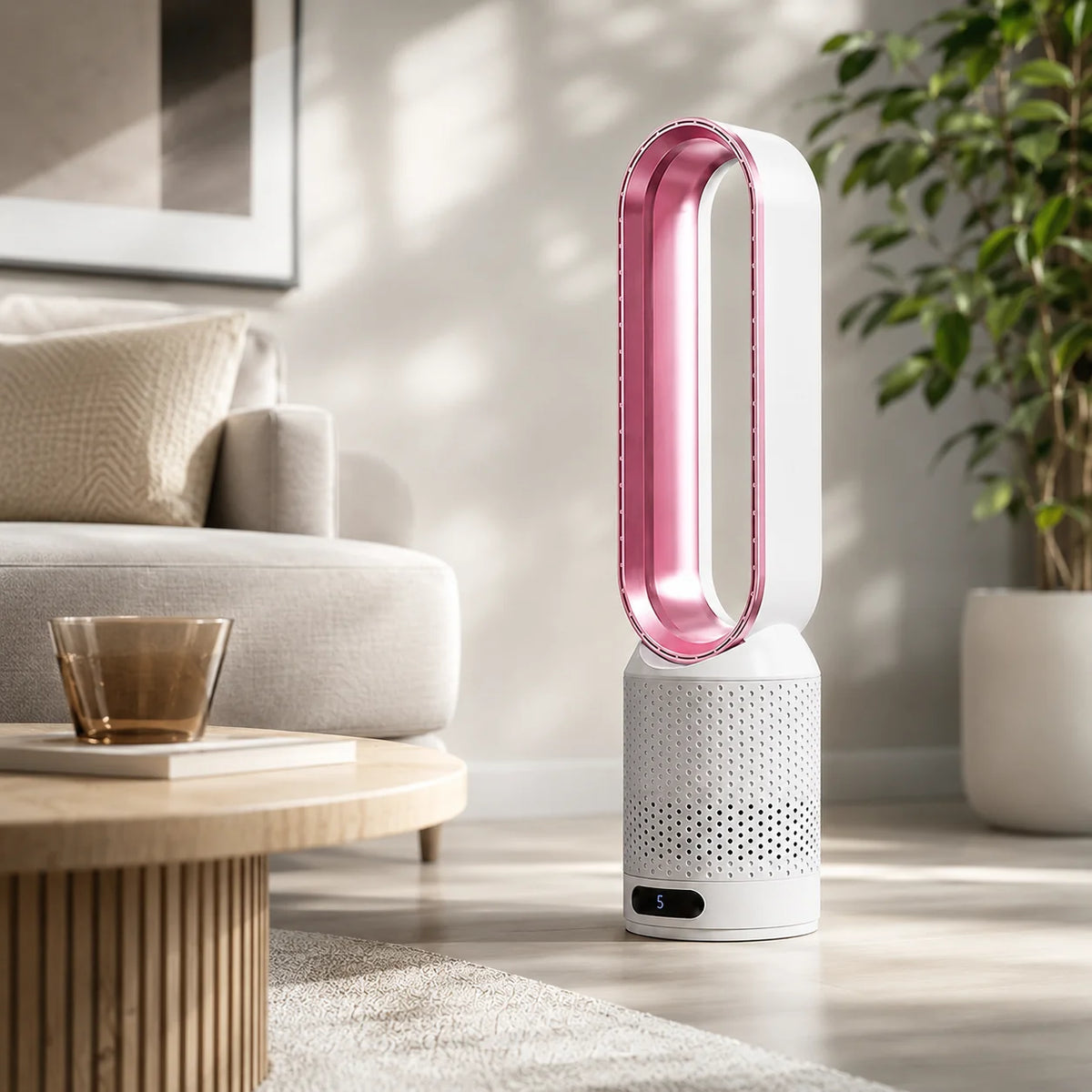 Bladeless Tower Fan Built-In Air Purifier Quiet Sleep Mode