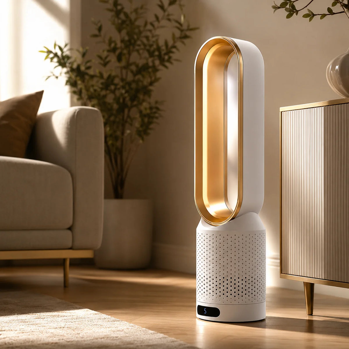 Bladeless Tower Fan Built-In Air Purifier Quiet Sleep Mode