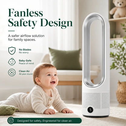 Bladeless Tower Fan Built-In Air Purifier Quiet Sleep Mode
