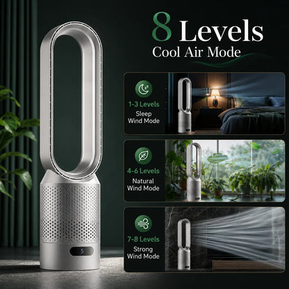 Bladeless Tower Fan Built-In Air Purifier Quiet Sleep Mode