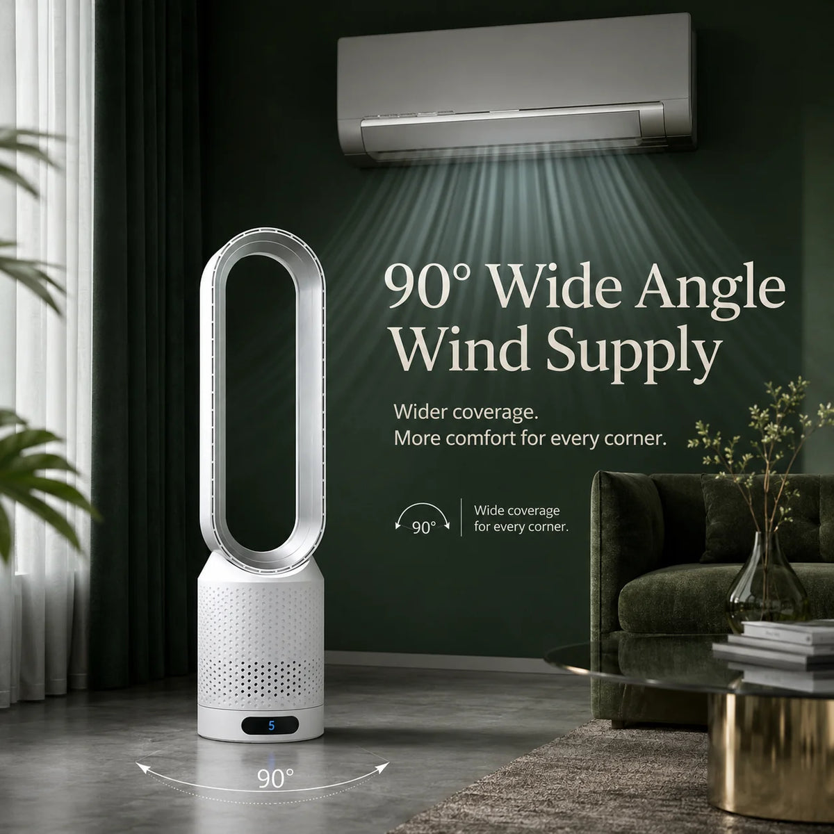 Bladeless Tower Fan Built-In Air Purifier Quiet Sleep Mode