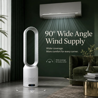 Bladeless Tower Fan Built-In Air Purifier Quiet Sleep Mode