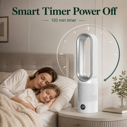 Bladeless Tower Fan Built-In Air Purifier Quiet Sleep Mode