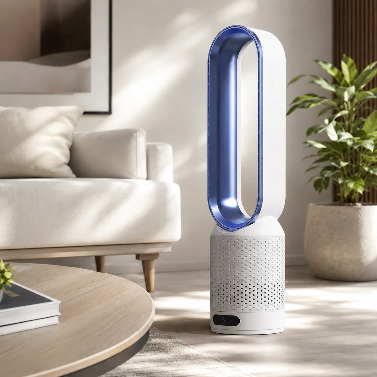 Bladeless Tower Fan Built-In Air Purifier Quiet Sleep Mode