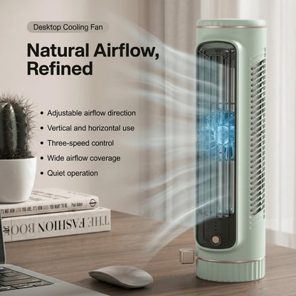 Bladeless Tower Fan USB Rechargeable Quiet 60° Airflow