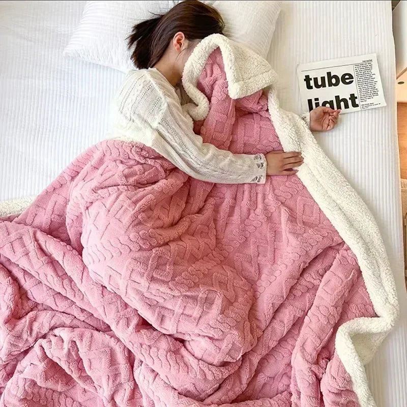 Blanket Thick Lambswool Reversible Machine Washable & Water-Repellent