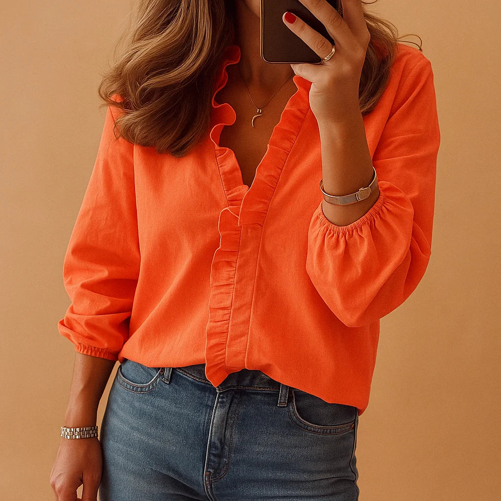Blouse Ruffle V-Neck Flattering Fit