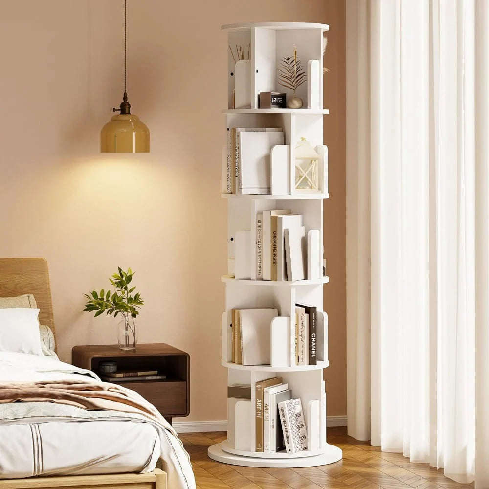 Bookshelf Organizer Wood 5-Tier Stackable With Wheels