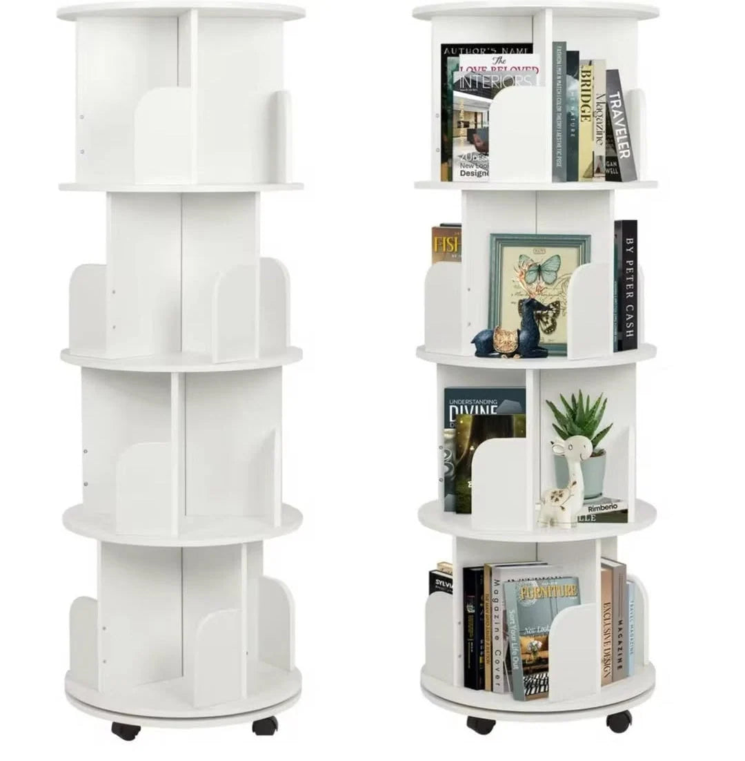 Bookshelf Organizer Wood 5-Tier Stackable With Wheels