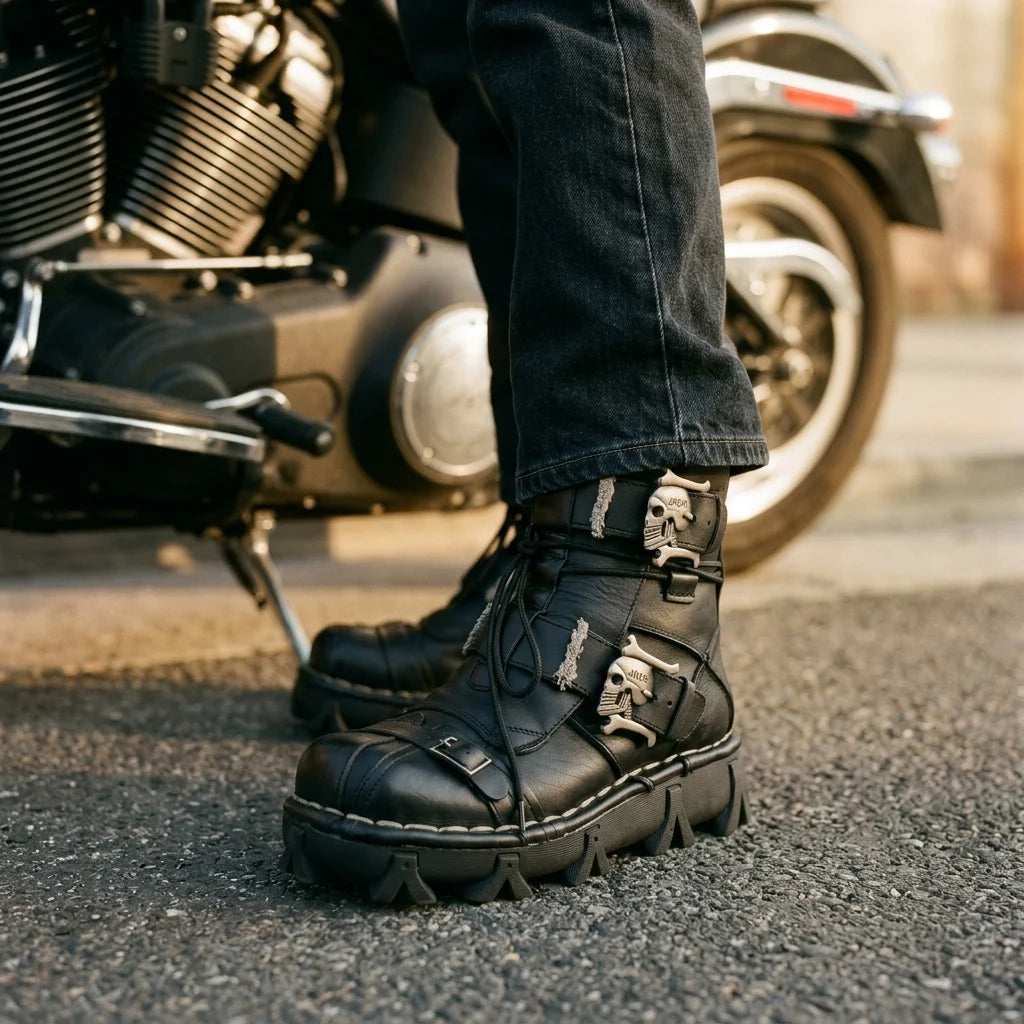 Boots Leather Lace & Dual Buckle Rubber Lug Sole