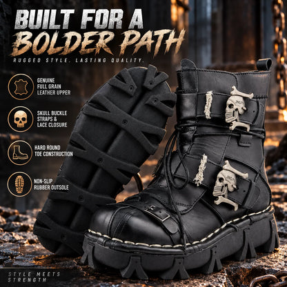 Boots Leather Lace & Dual Buckle Rubber Lug Sole