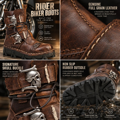 Boots Leather Lace & Dual Buckle Rubber Lug Sole