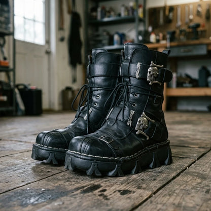 Boots Leather Lace & Dual Buckle Rubber Lug Sole