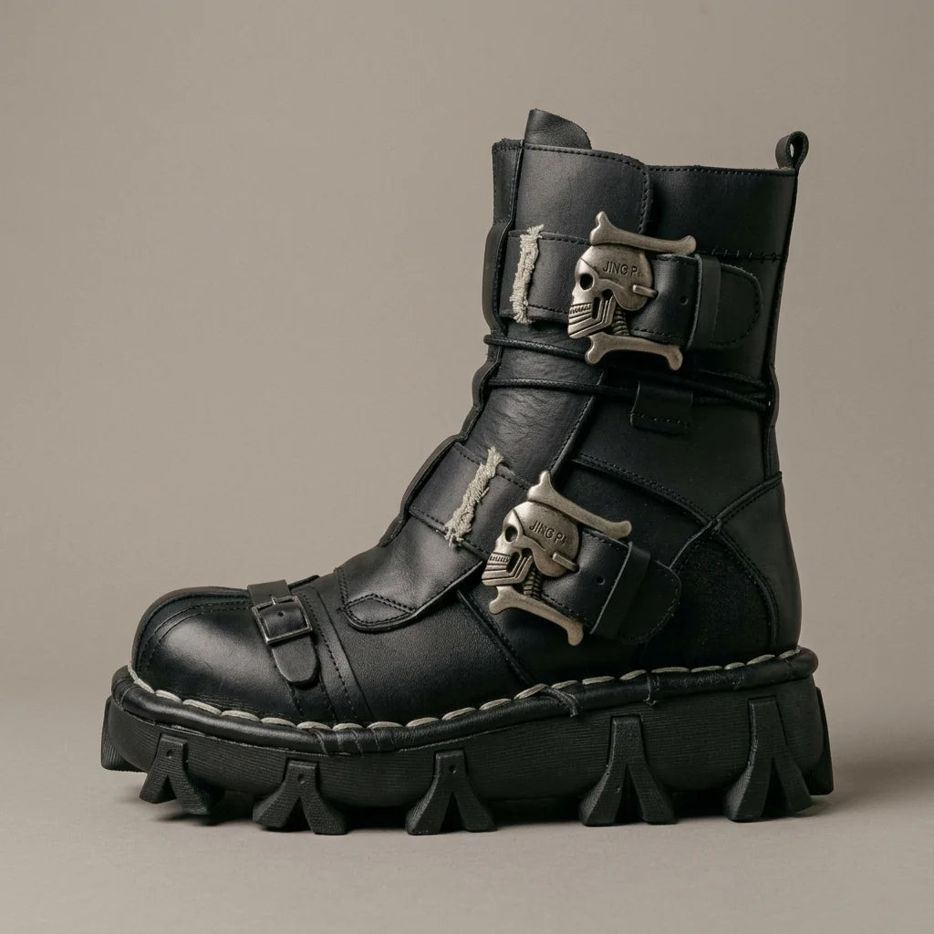 Boots Leather Lace & Dual Buckle Rubber Lug Sole