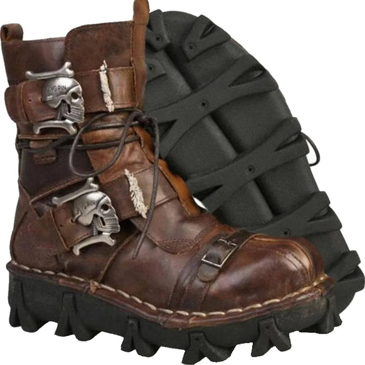Boots Leather Lace & Dual Buckle Rubber Lug Sole